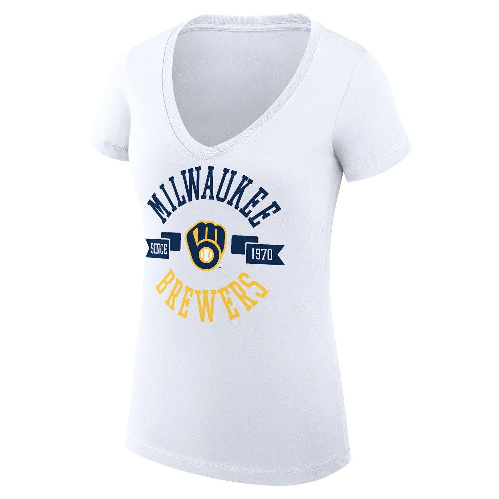 Milwaukee Brewers G-III 4Her by Carl Banks Women's Super-Slim Fit Lightweight City Graphic V-Neck T-Shirt - White