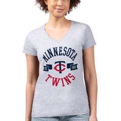 Minnesota Twins G-III 4Her by Carl Banks Women's Super-Slim Fit Lightweight City Graphic V-Neck T-Shirt - Heather Gray