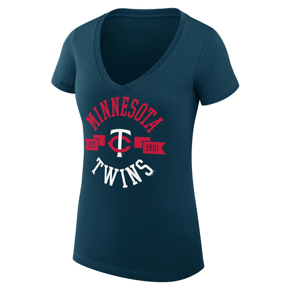 Minnesota Twins G-III 4Her by Carl Banks Women's Super-Slim Fit Lightweight City Graphic V-Neck T-Shirt - Navy