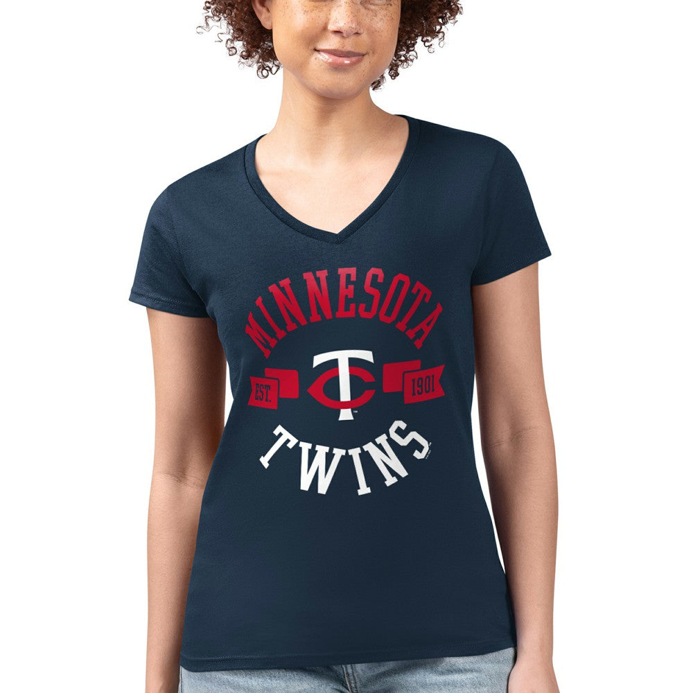Minnesota Twins G-III 4Her by Carl Banks Women's Super-Slim Fit Lightweight City Graphic V-Neck T-Shirt - Navy