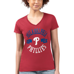 Philadelphia Phillies G-III 4Her by Carl Banks Women's Super-Slim Fit Lightweight City Graphic V-Neck T-Shirt - Red