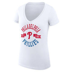 Philadelphia Phillies G-III 4Her by Carl Banks Women's Super-Slim Fit Lightweight City Graphic V-Neck T-Shirt - White