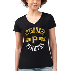 Pittsburgh Pirates G-III 4Her by Carl Banks Women's Super-Slim Fit Lightweight City Graphic V-Neck T-Shirt - Black