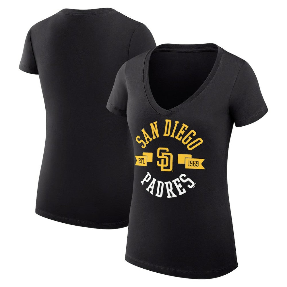 San Diego Padres G-III 4Her by Carl Banks Women's Super-Slim Fit Lightweight City Graphic V-Neck T-Shirt - Black