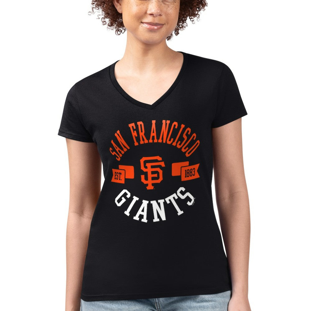 San Francisco Giants G-III 4Her by Carl Banks Women's Super-Slim Fit Lightweight City Graphic V-Neck T-Shirt - Black
