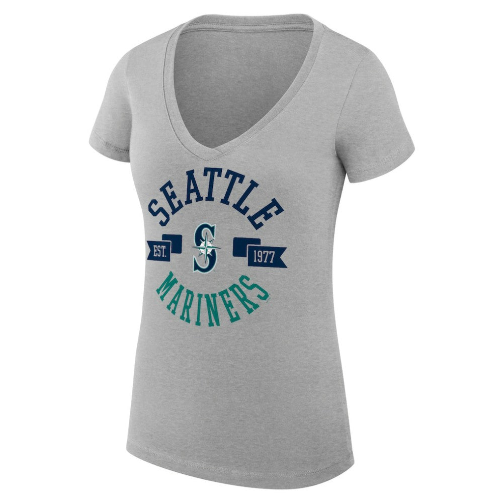 Seattle Mariners G-III 4Her by Carl Banks Women's Super-Slim Fit Lightweight City Graphic V-Neck T-Shirt - Heather Gray
