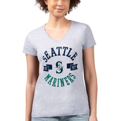 Seattle Mariners G-III 4Her by Carl Banks Women's Super-Slim Fit Lightweight City Graphic V-Neck T-Shirt - Heather Gray