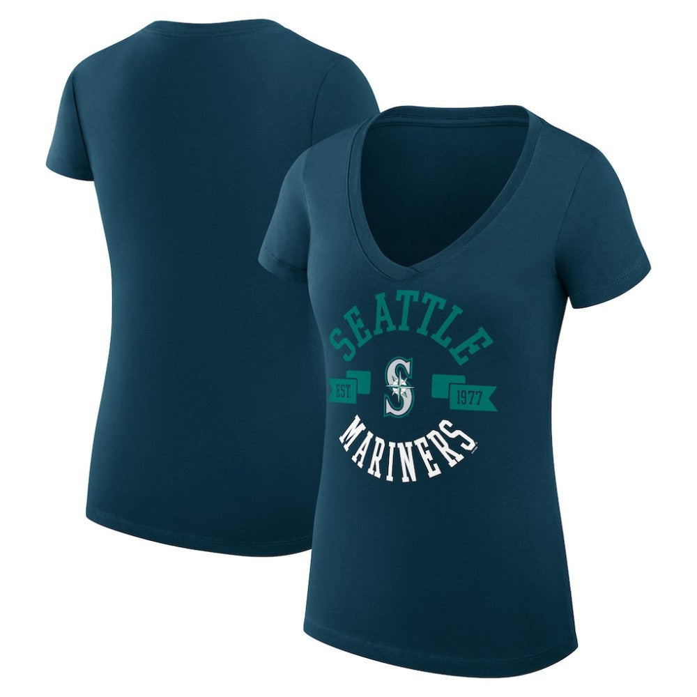 Seattle Mariners G-III 4Her by Carl Banks Women's Super-Slim Fit Lightweight City Graphic V-Neck T-Shirt - Navy