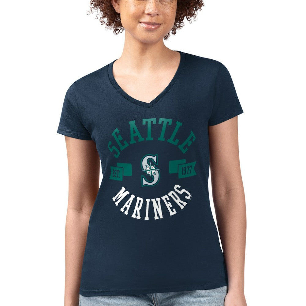 Seattle Mariners G-III 4Her by Carl Banks Women's Super-Slim Fit Lightweight City Graphic V-Neck T-Shirt - Navy
