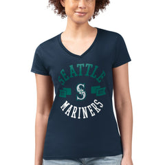 Seattle Mariners G-III 4Her by Carl Banks Women's Super-Slim Fit Lightweight City Graphic V-Neck T-Shirt - Navy