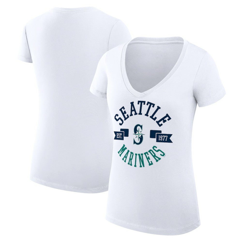 Seattle Mariners G-III 4Her by Carl Banks Women's Super-Slim Fit Lightweight City Graphic V-Neck T-Shirt - White