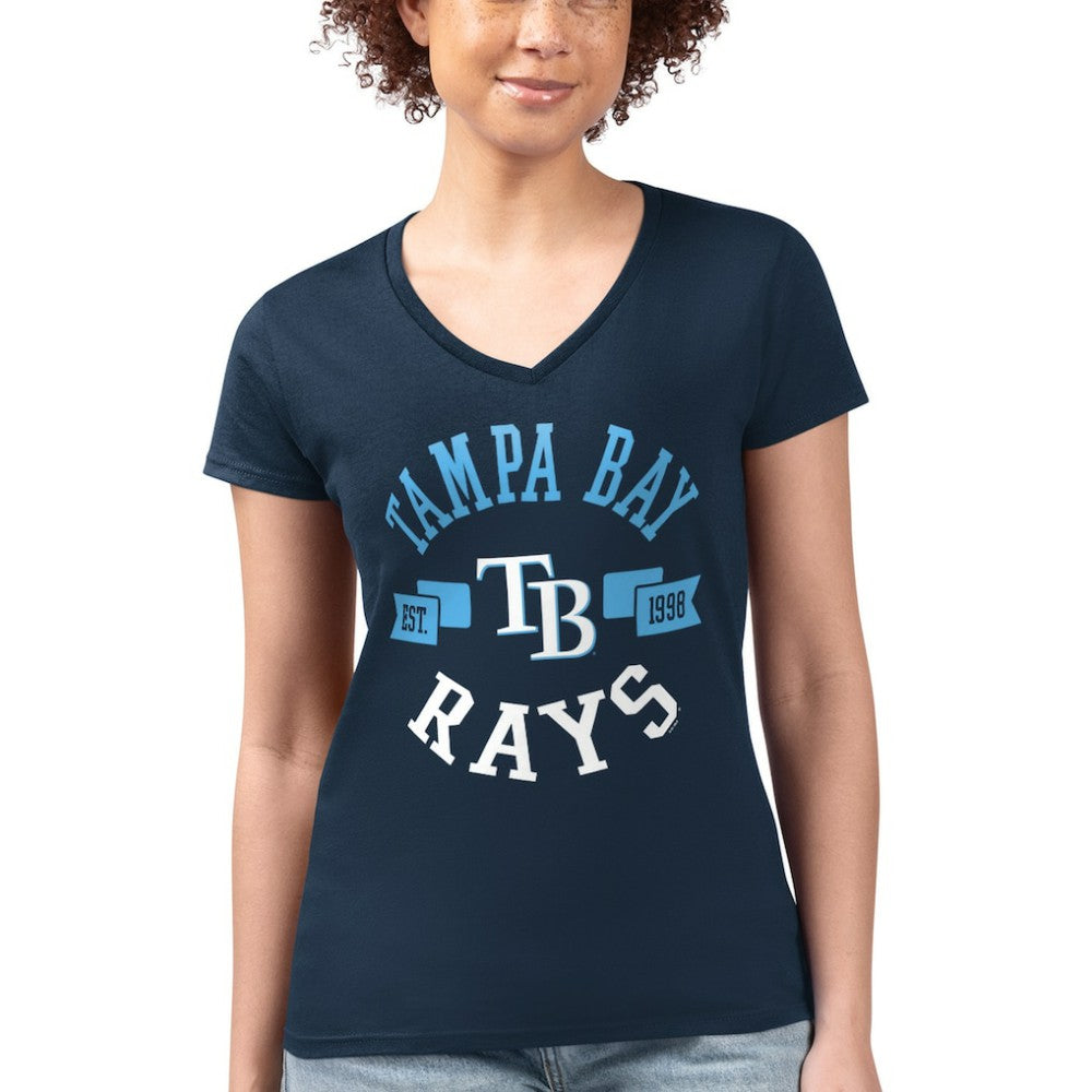 Tampa Bay Rays G-III 4Her by Carl Banks Women's Super-Slim Fit Lightweight City Graphic V-Neck T-Shirt - Navy