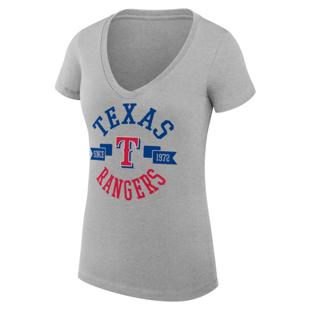 Texas Rangers G-III 4Her by Carl Banks Women's Super-Slim Fit Lightweight City Graphic V-Neck T-Shirt - Heather Gray