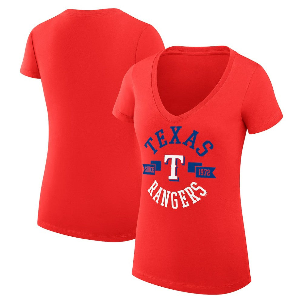 Texas Rangers G-III 4Her by Carl Banks Women's Super-Slim Fit Lightweight City Graphic V-Neck T-Shirt - Red