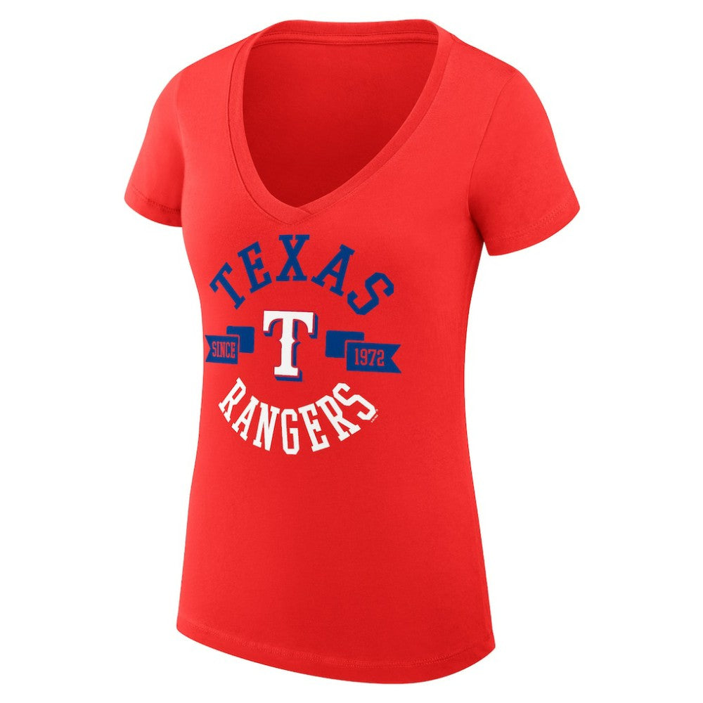 Texas Rangers G-III 4Her by Carl Banks Women's Super-Slim Fit Lightweight City Graphic V-Neck T-Shirt - Red