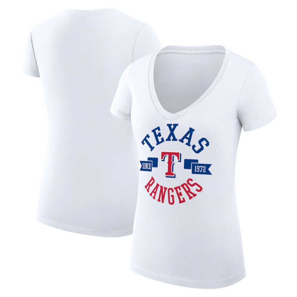 Texas Rangers G-III 4Her by Carl Banks Women's Super-Slim Fit Lightweight City Graphic V-Neck T-Shirt - White