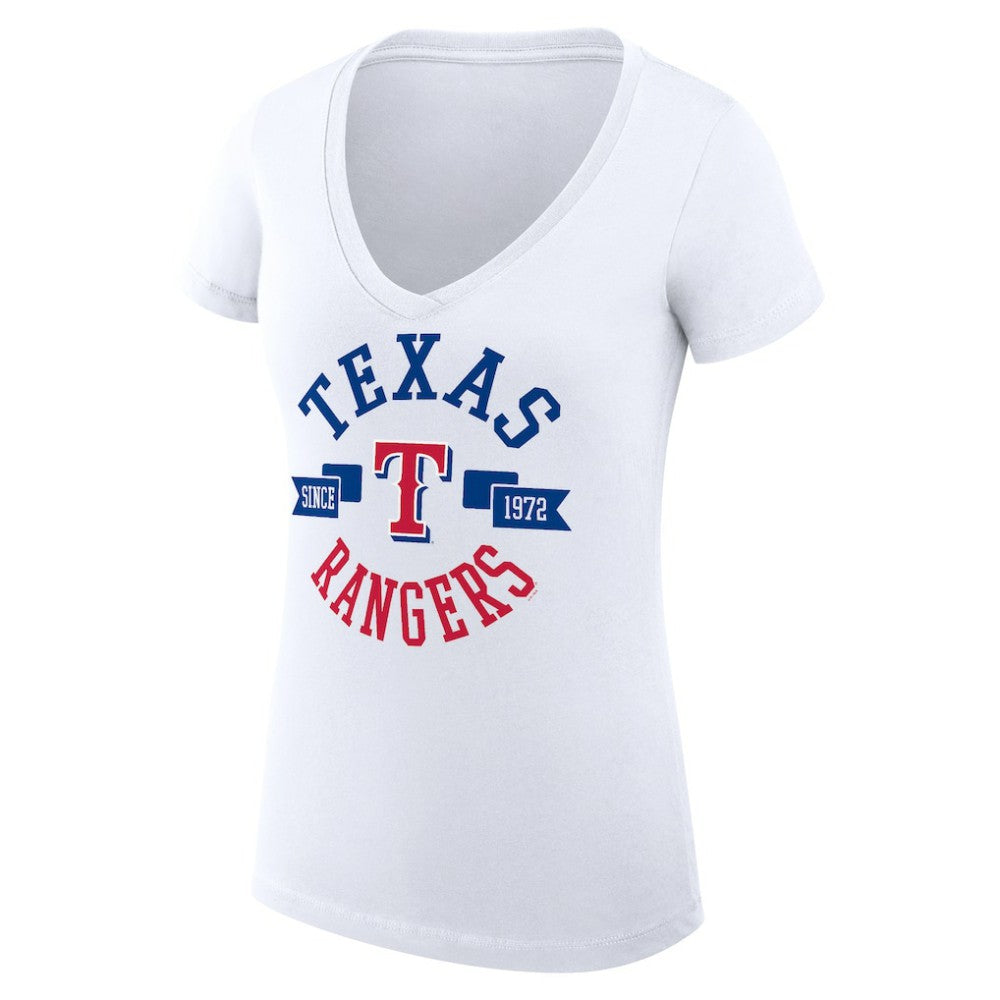 Texas Rangers G-III 4Her by Carl Banks Women's Super-Slim Fit Lightweight City Graphic V-Neck T-Shirt - White