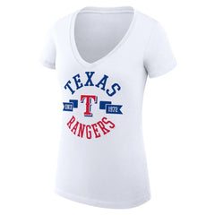 Texas Rangers G-III 4Her by Carl Banks Women's Super-Slim Fit Lightweight City Graphic V-Neck T-Shirt - White