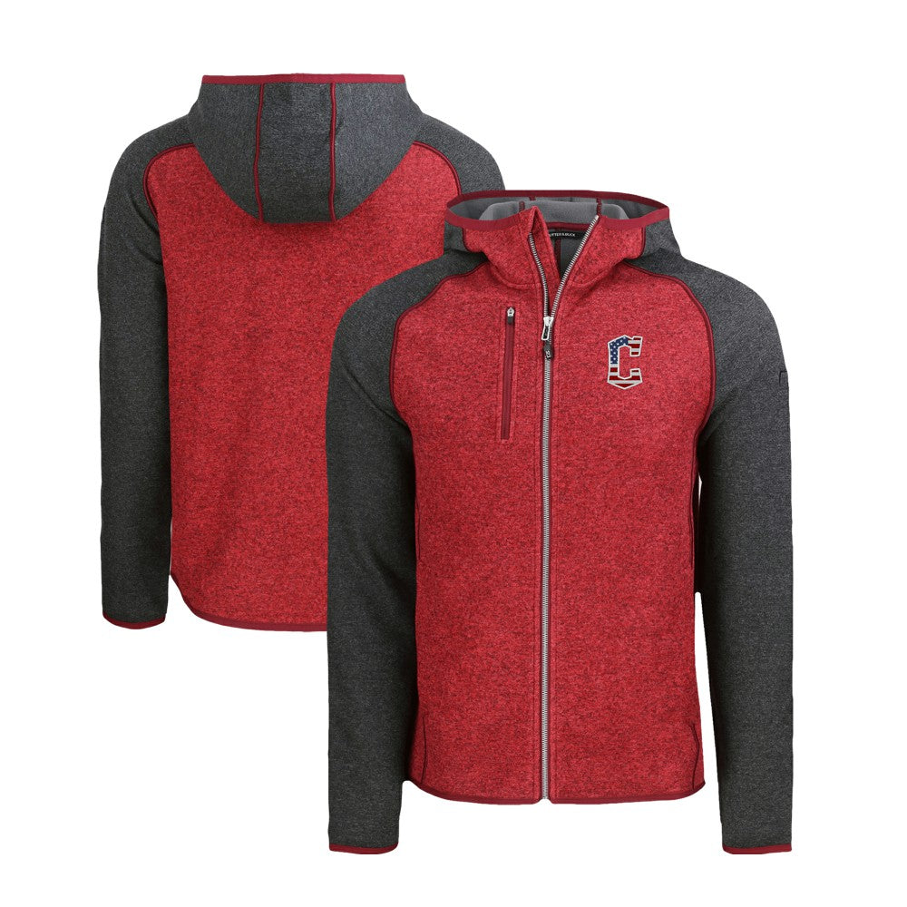 Cleveland Guardians Cutter & Buck Stars & Stripes Mainsail Sweater-Knit Full-Zip Hoodie - Heather Red/Heather Charcoal