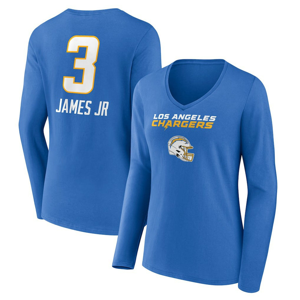 NFL Los Angeles Chargers Derwin James Jr.  Women's Team Wordmark Player Name & Number Long Sleeve V-Neck T-Shirt
