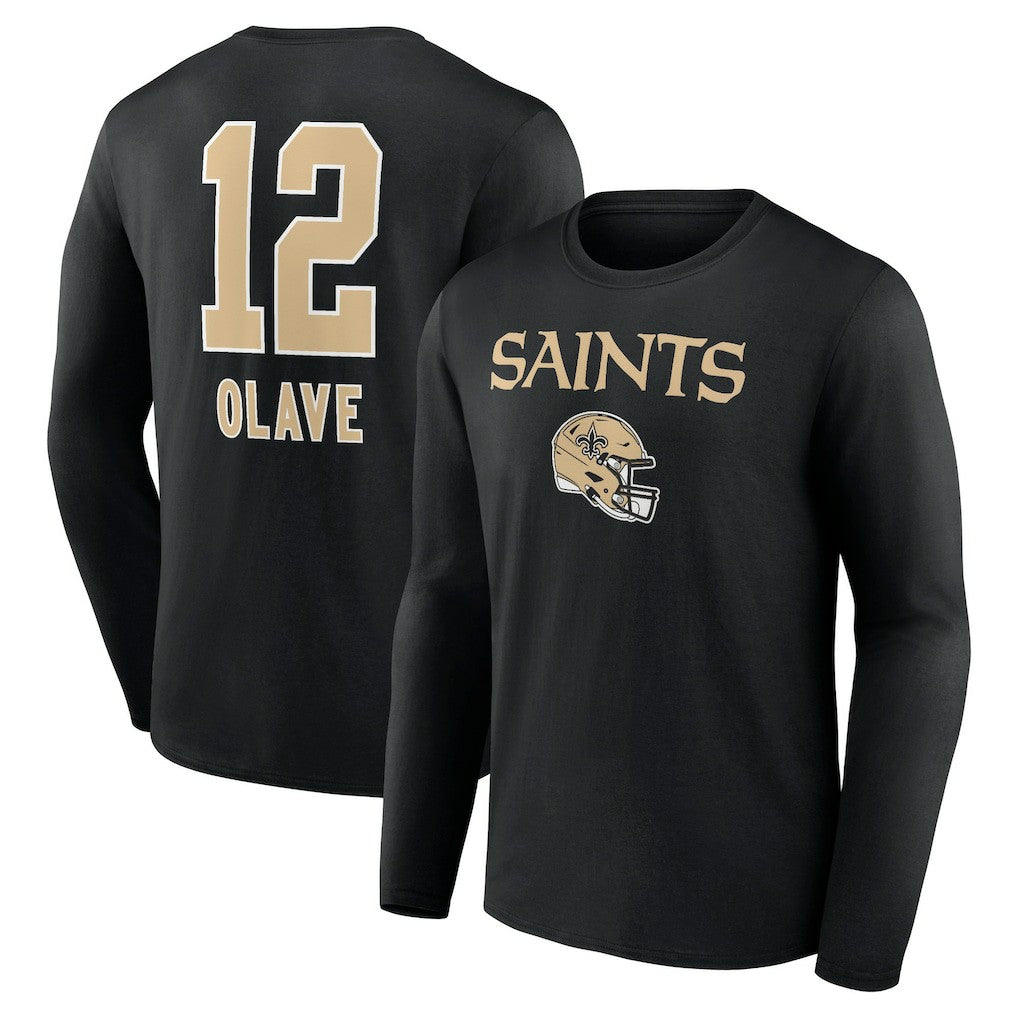 NFL New Orleans Saints Chris Olave  Team Wordmark Player Name & Number Long Sleeve T-Shirt
