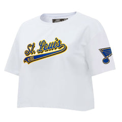 St. Louis Blues Pro Standard Women's Boxy Script Tail Cropped T-Shirt