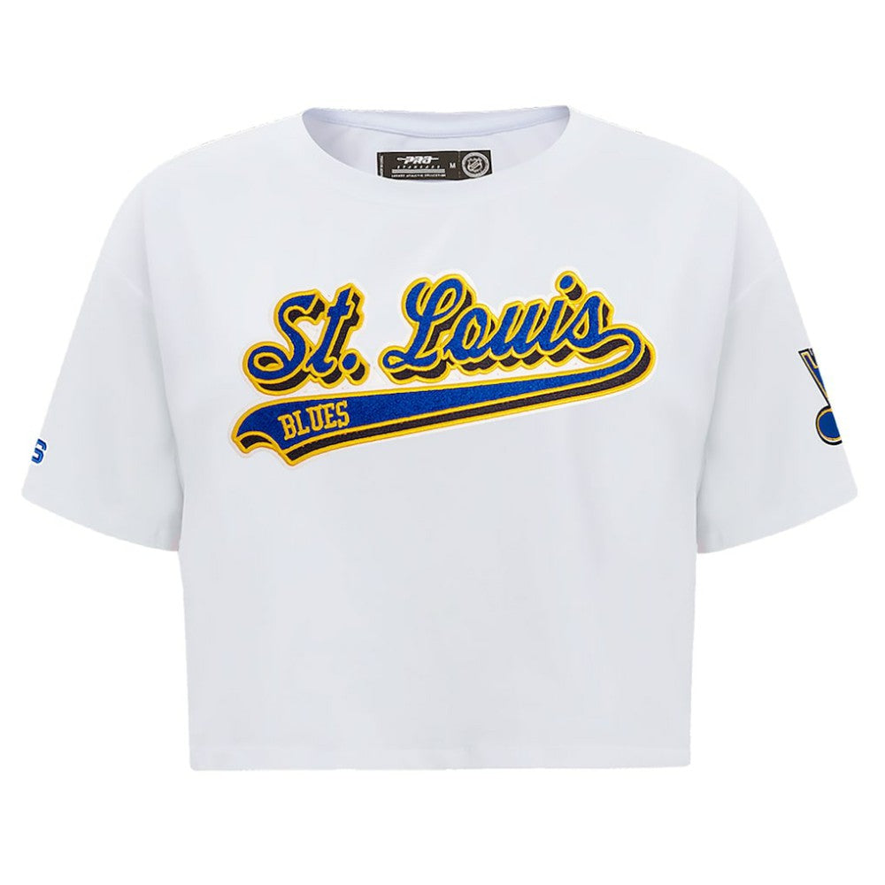 St. Louis Blues Pro Standard Women's Boxy Script Tail Cropped T-Shirt