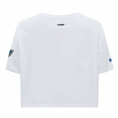 St. Louis Blues Pro Standard Women's Boxy Script Tail Cropped T-Shirt