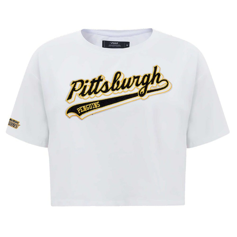 Pittsburgh Penguins Pro Standard Women's Boxy Script Tail Cropped T-Shirt