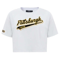 Pittsburgh Penguins Pro Standard Women's Boxy Script Tail Cropped T-Shirt
