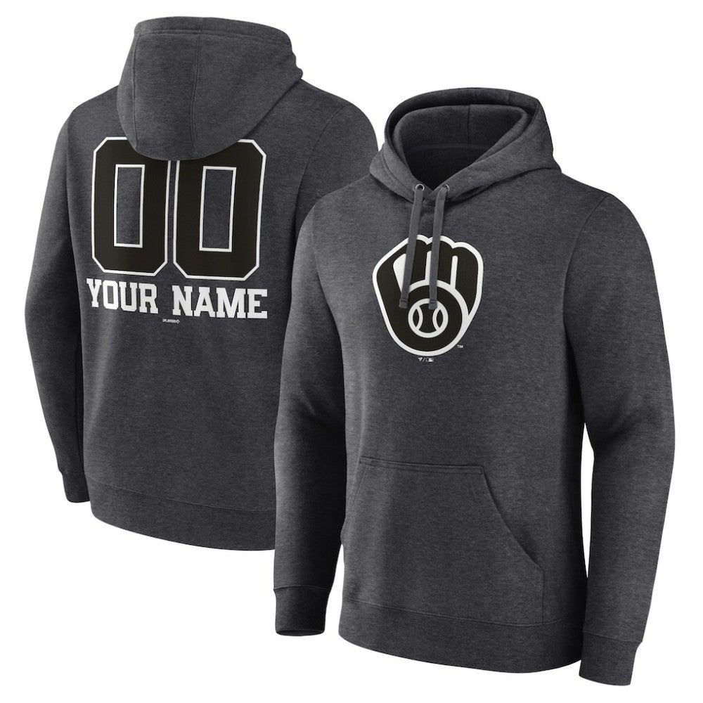 Milwaukee Brewers Personalized Monochrome Name & Number Pullover Hoodie - Charcoal