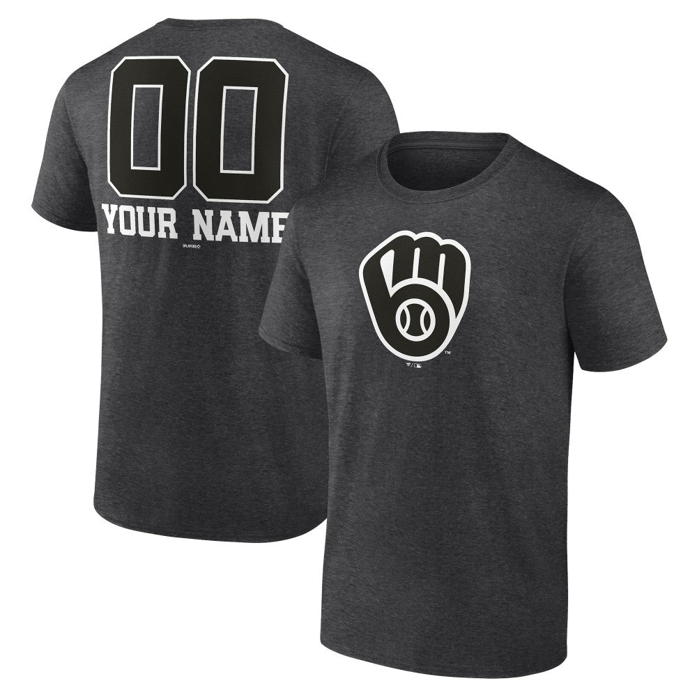 Milwaukee Brewers Personalized Monochrome Name & Number T-Shirt - Charcoal