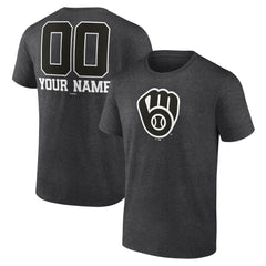 Milwaukee Brewers Personalized Monochrome Name & Number T-Shirt - Charcoal