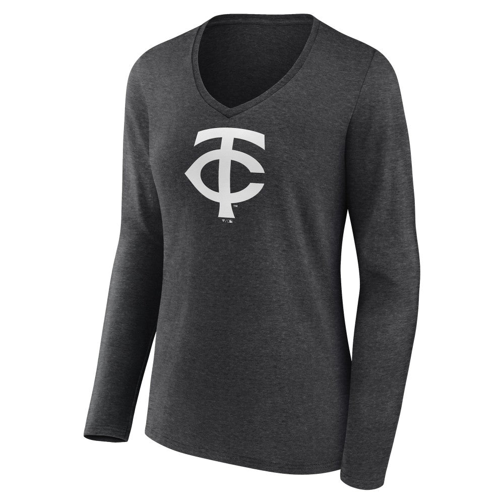 Minnesota Twins Women's Personalized Monochrome Name & Number Long Sleeve V-Neck T-Shirt - Charcoal