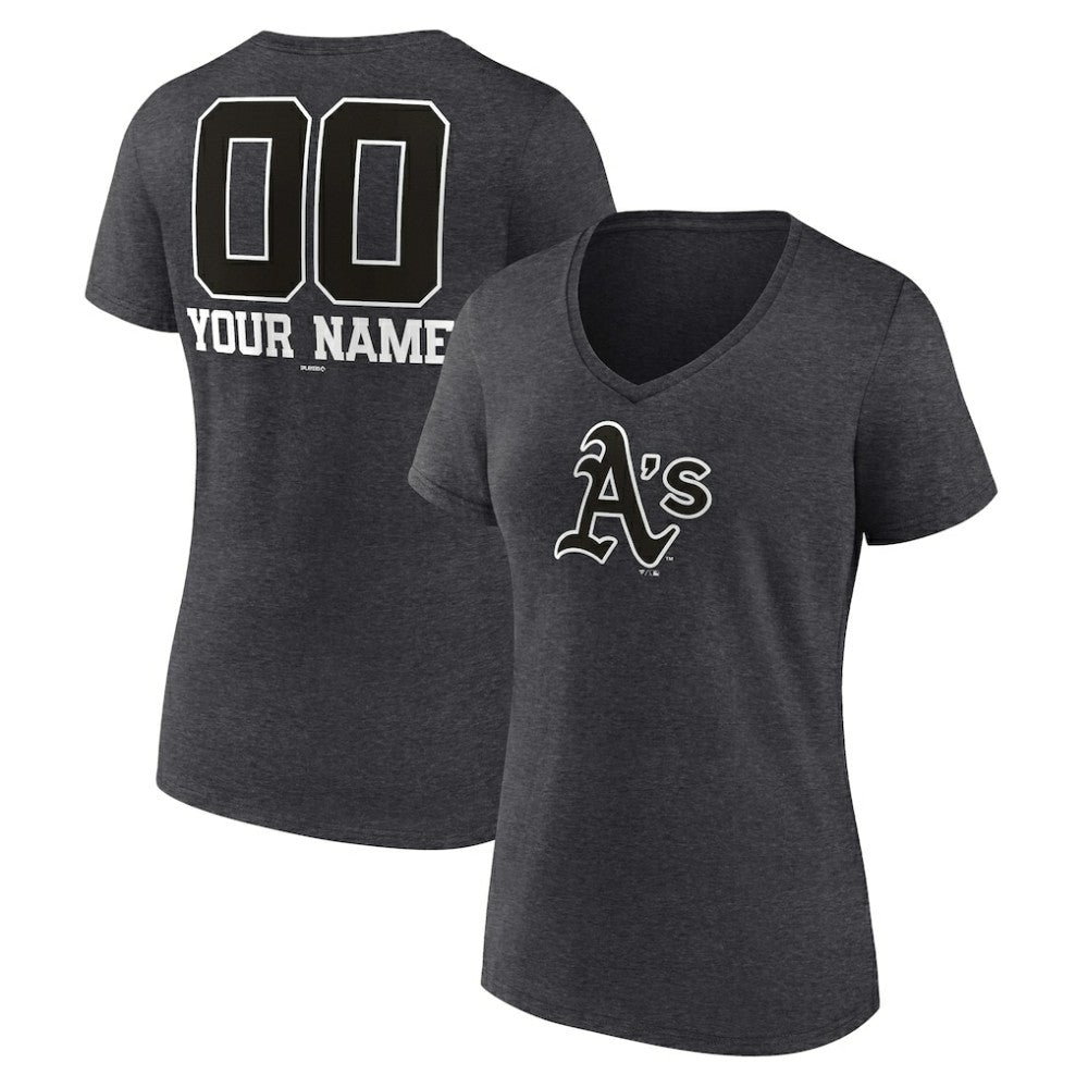 Athletics Women's Personalized Monochrome Name & Number V-Neck T-Shirt - Charcoal