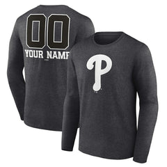 Philadelphia Phillies Personalized Monochrome Name & Number Long Sleeve T-Shirt - Charcoal