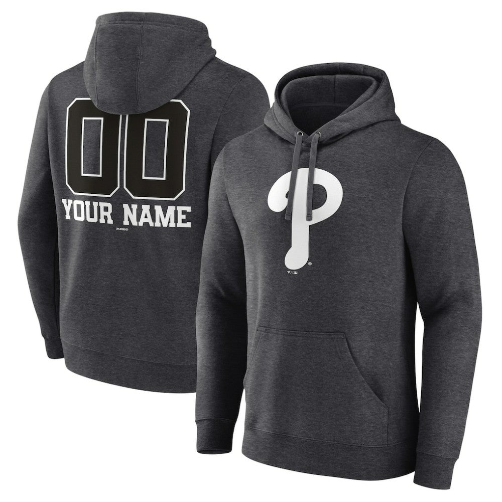 Philadelphia Phillies Personalized Monochrome Name & Number Pullover Hoodie - Charcoal
