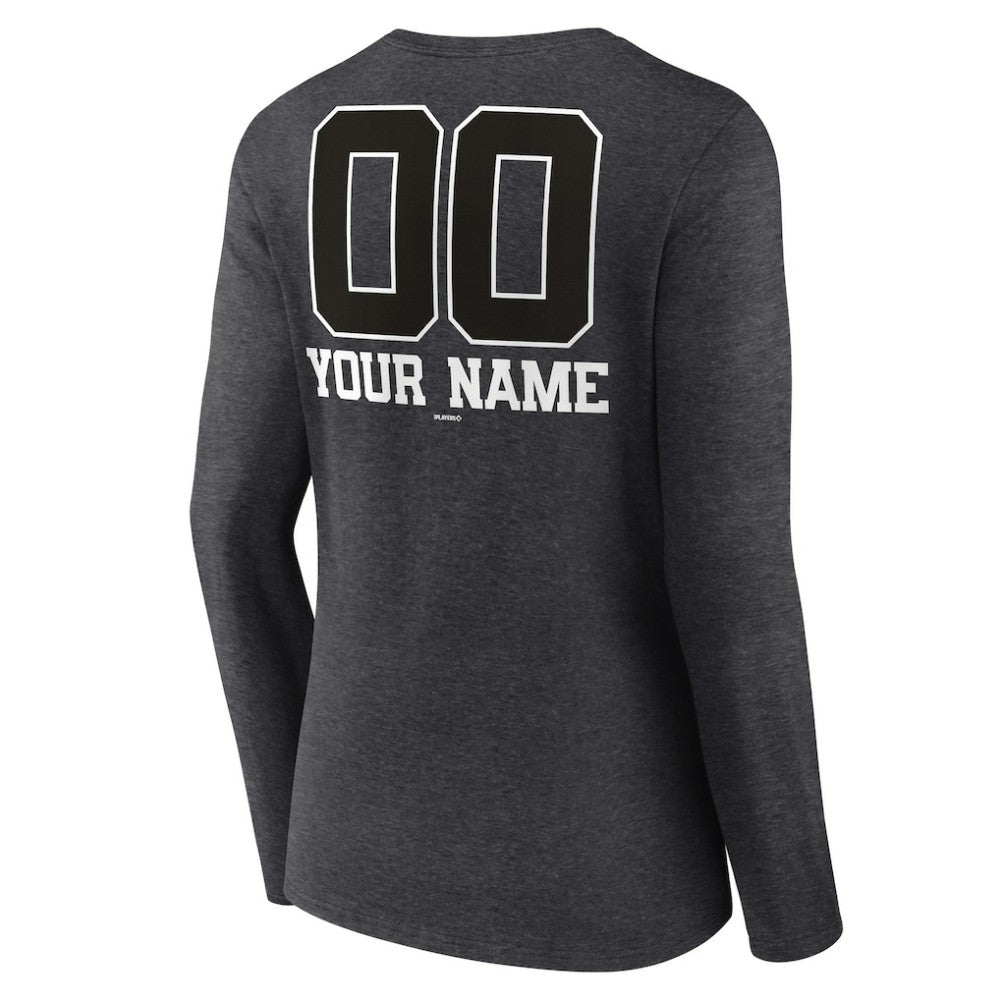 Philadelphia Phillies Women's Personalized Monochrome Name & Number Long Sleeve V-Neck T-Shirt - Charcoal