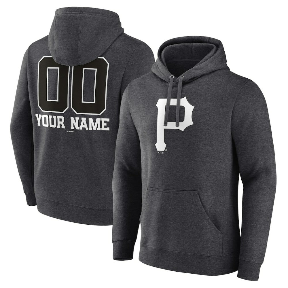 Pittsburgh Pirates Personalized Monochrome Name & Number Pullover Hoodie - Charcoal