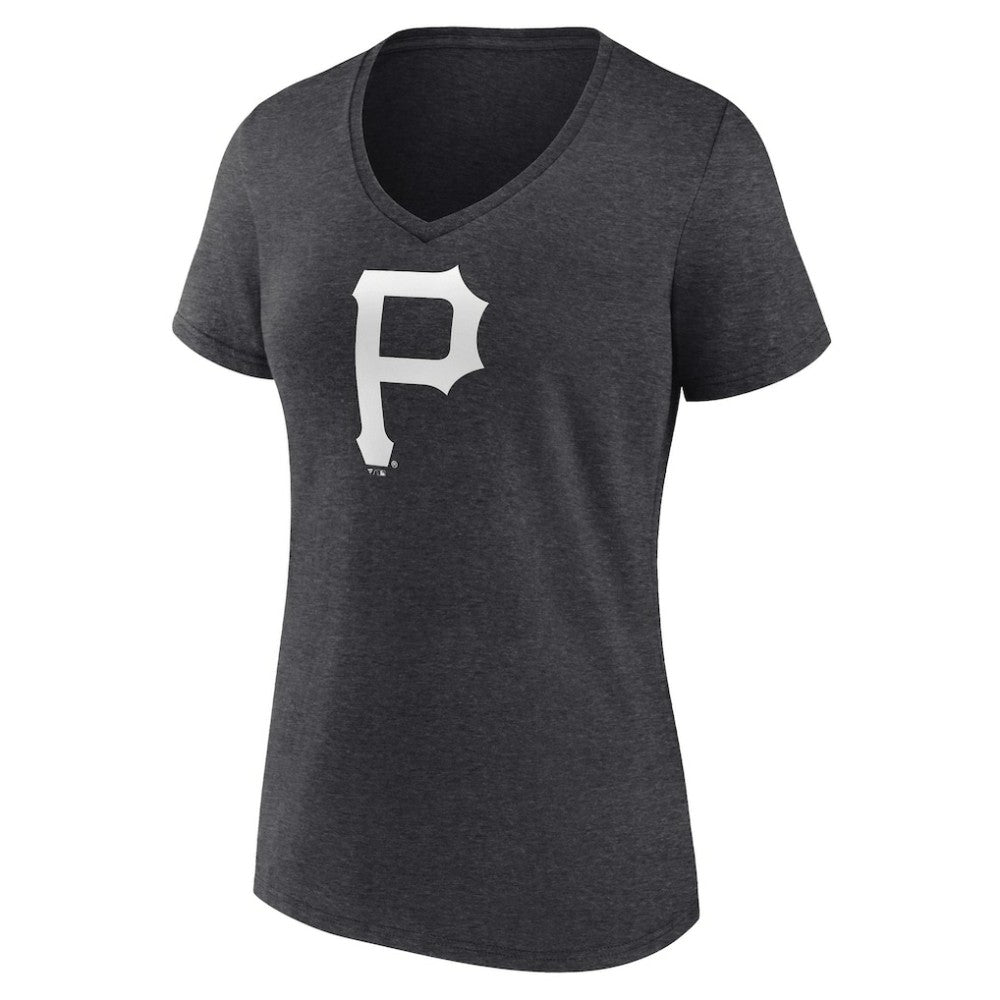 Pittsburgh Pirates Women's Personalized Monochrome Name & Number V-Neck T-Shirt - Charcoal