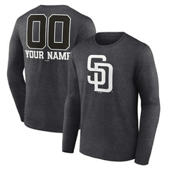 San Diego Padres Personalized Monochrome Name & Number Long Sleeve T-Shirt - Charcoal