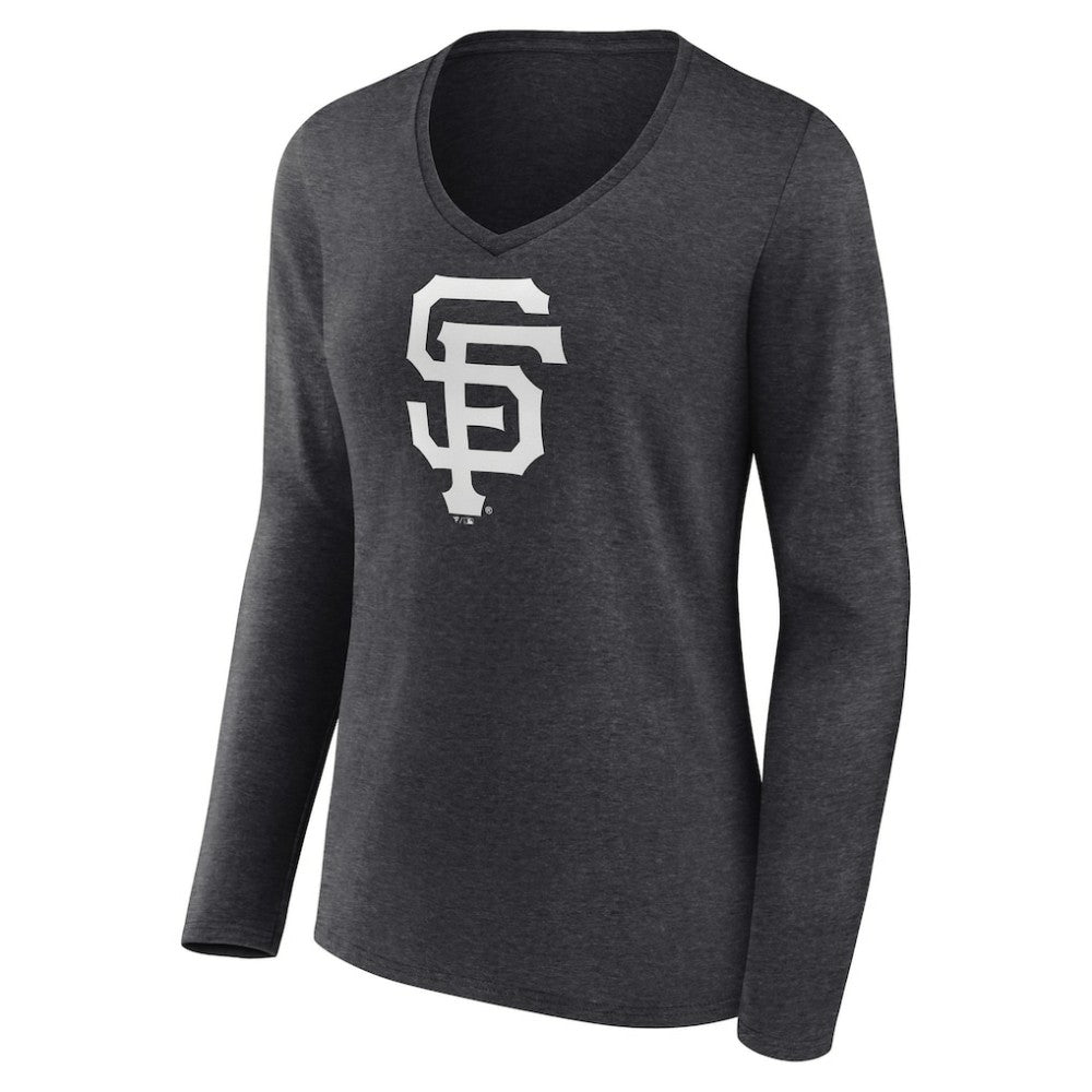 San Francisco Giants Women's Personalized Monochrome Name & Number Long Sleeve V-Neck T-Shirt - Charcoal
