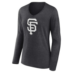 San Francisco Giants Women's Personalized Monochrome Name & Number Long Sleeve V-Neck T-Shirt - Charcoal