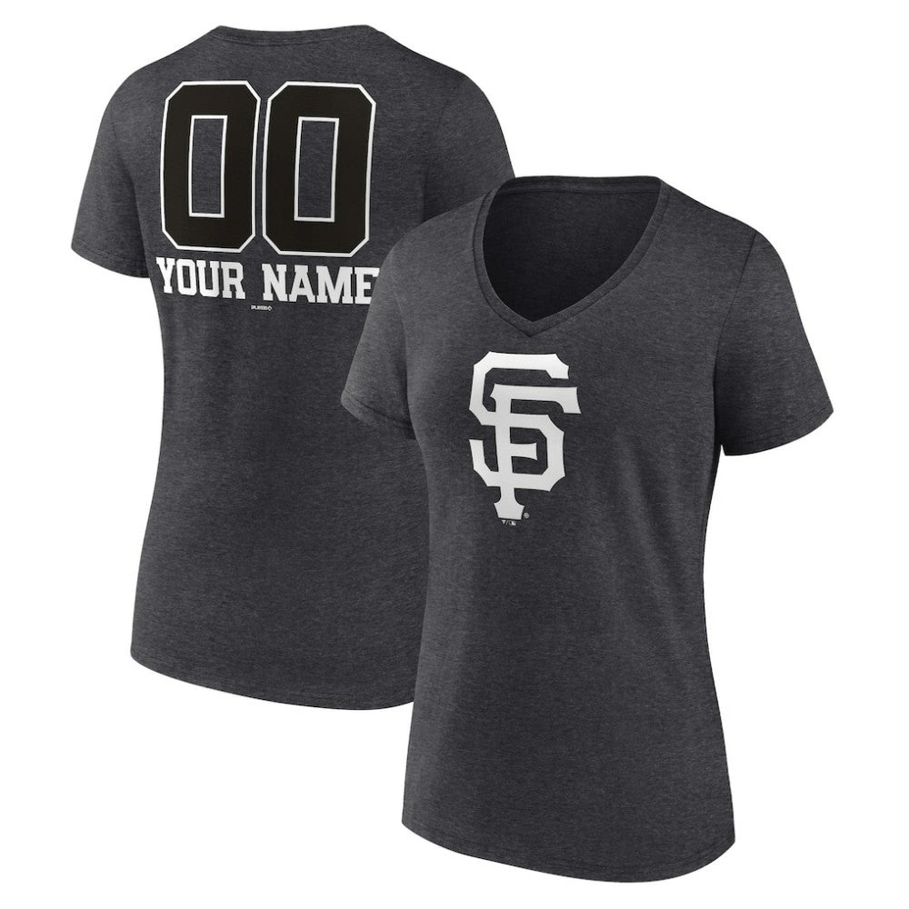 San Francisco Giants Women's Personalized Monochrome Name & Number V-Neck T-Shirt - Charcoal