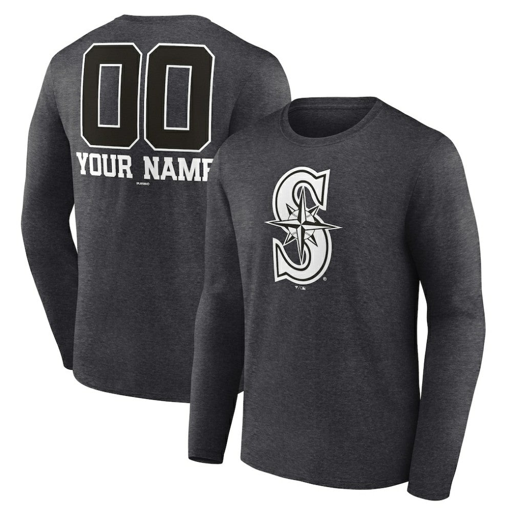 Seattle Mariners Personalized Monochrome Name & Number Long Sleeve T-Shirt - Charcoal