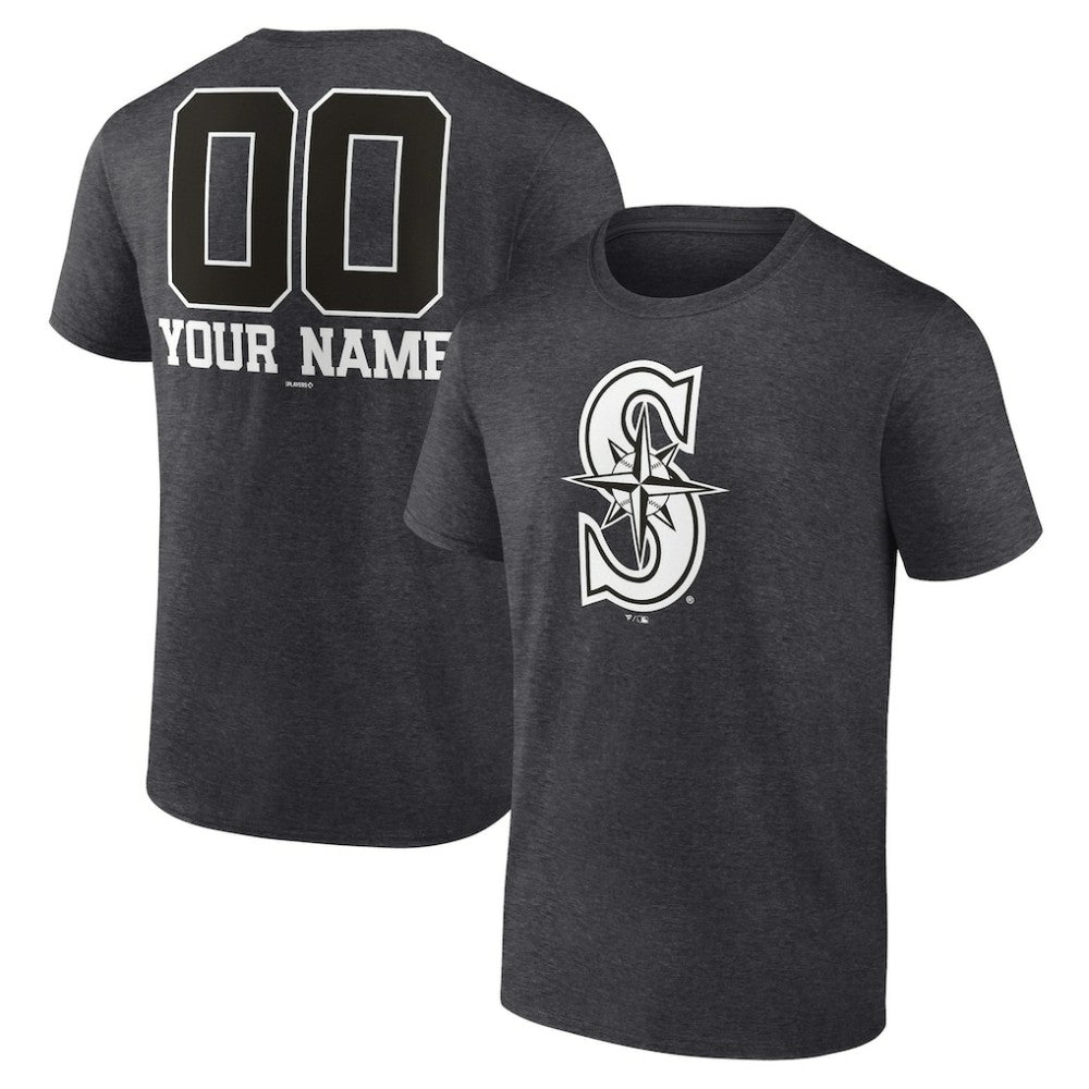 Seattle Mariners Personalized Monochrome Name & Number T-Shirt - Charcoal