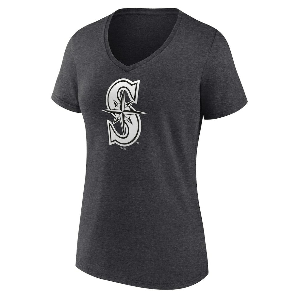 Seattle Mariners Women's Personalized Monochrome Name & Number V-Neck T-Shirt - Charcoal