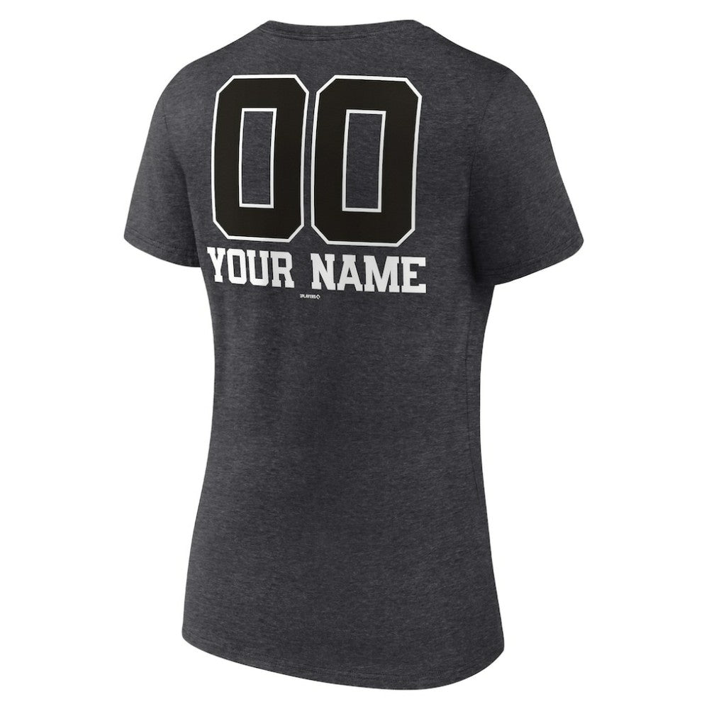 Seattle Mariners Women's Personalized Monochrome Name & Number V-Neck T-Shirt - Charcoal