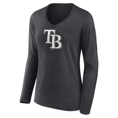 Tampa Bay Rays Women's Personalized Monochrome Name & Number Long Sleeve V-Neck T-Shirt - Charcoal