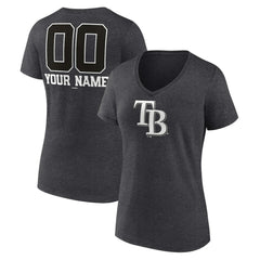 Tampa Bay Rays Women's Personalized Monochrome Name & Number V-Neck T-Shirt - Charcoal